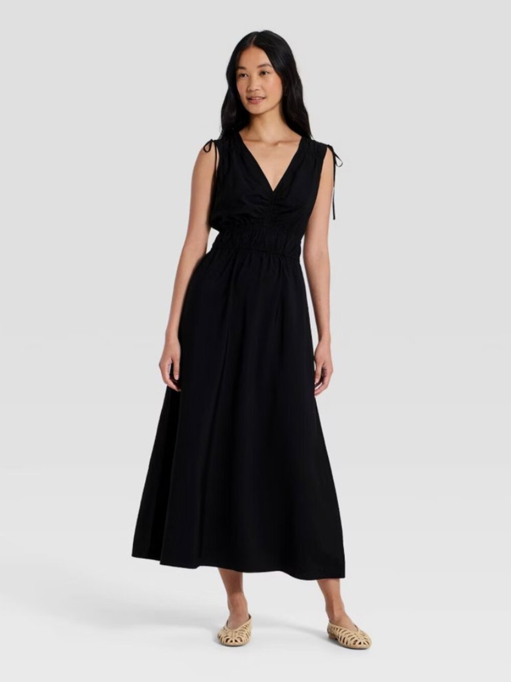 Women's V-Neck Midi Dress - A New Day Black L